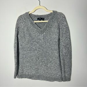 Theory Chunky Knit Wool Blend V Neck Sweater Gray Soft Size Small *i